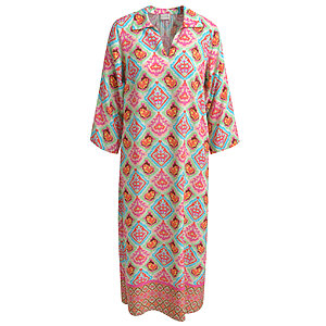 Milano Italy Kaftan Dress With Collar And Slit At Cf And 3 4 Sleeve