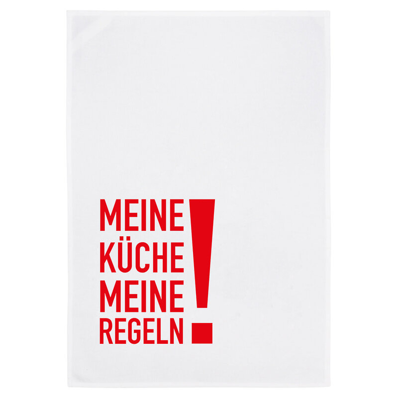 17;30 Geschirrtuch Weiß “meine Küche Meine Regeln!” Rot Hw165a