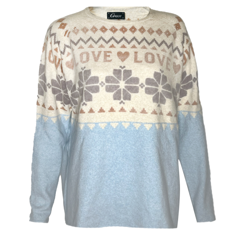 Grace Pullover 'norway Style' Hellblau Beige Neue Kollektion