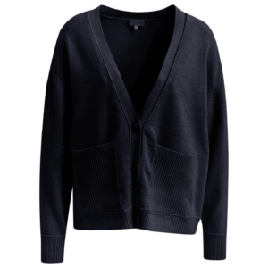 Milano Italy Cardigan With Oversized Shoulders, Pockets And Deep Marine