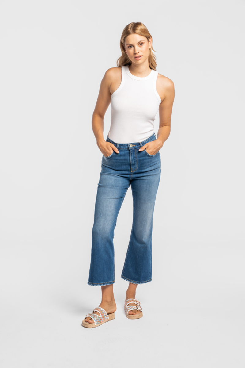 Goldgarn Jeans 'luisenpark' Cropped Flare Midblue Ggw 09720 1090 12 6488