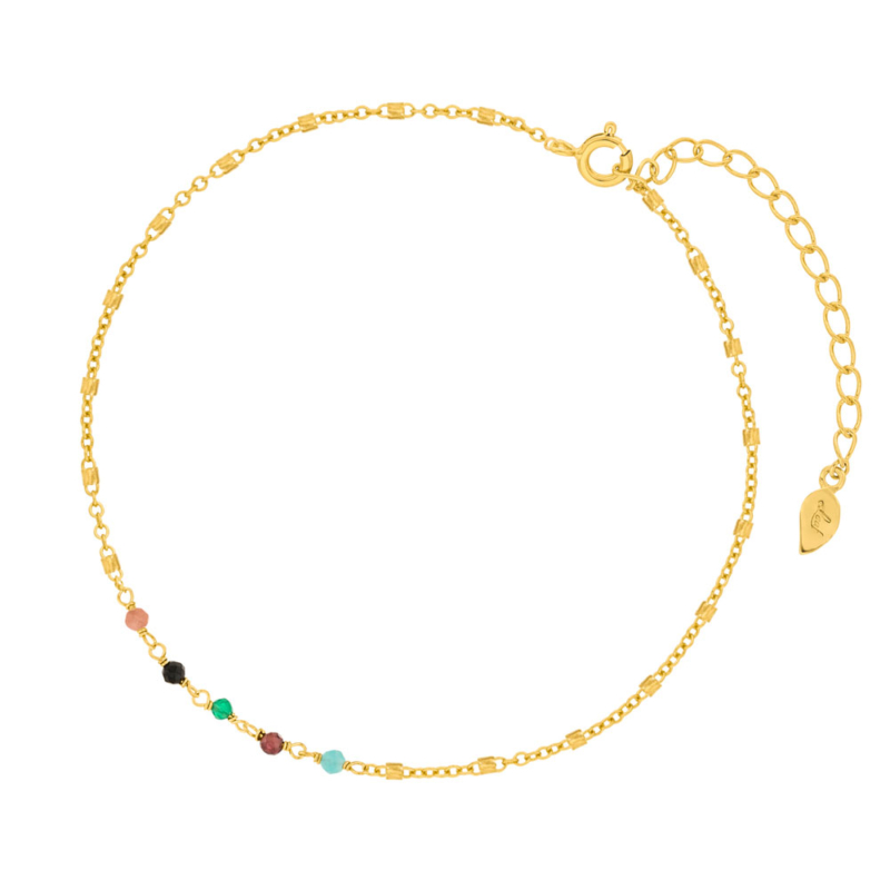 Genial Conceptstore Leaf Fusskette Multi Gems 18 Karat Gelbgold Vergoldet Fk2021