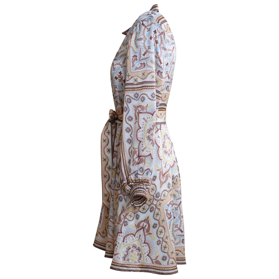 Hale Bob Kleid Seide 'creme Braun Blau' 5ztm670a Ivr S(1)