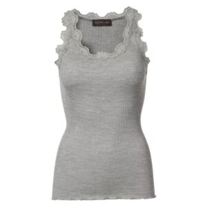 Rosemunde Seiden Spitzentop lang "Babette Light Grey Melange"