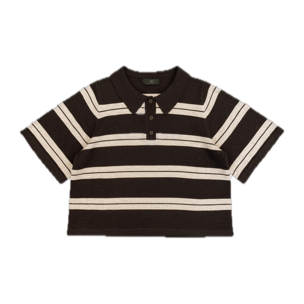 WITHBLACK Pullover „WBLLORDI Oversized SS Polo“ Brown Taupe Stripe