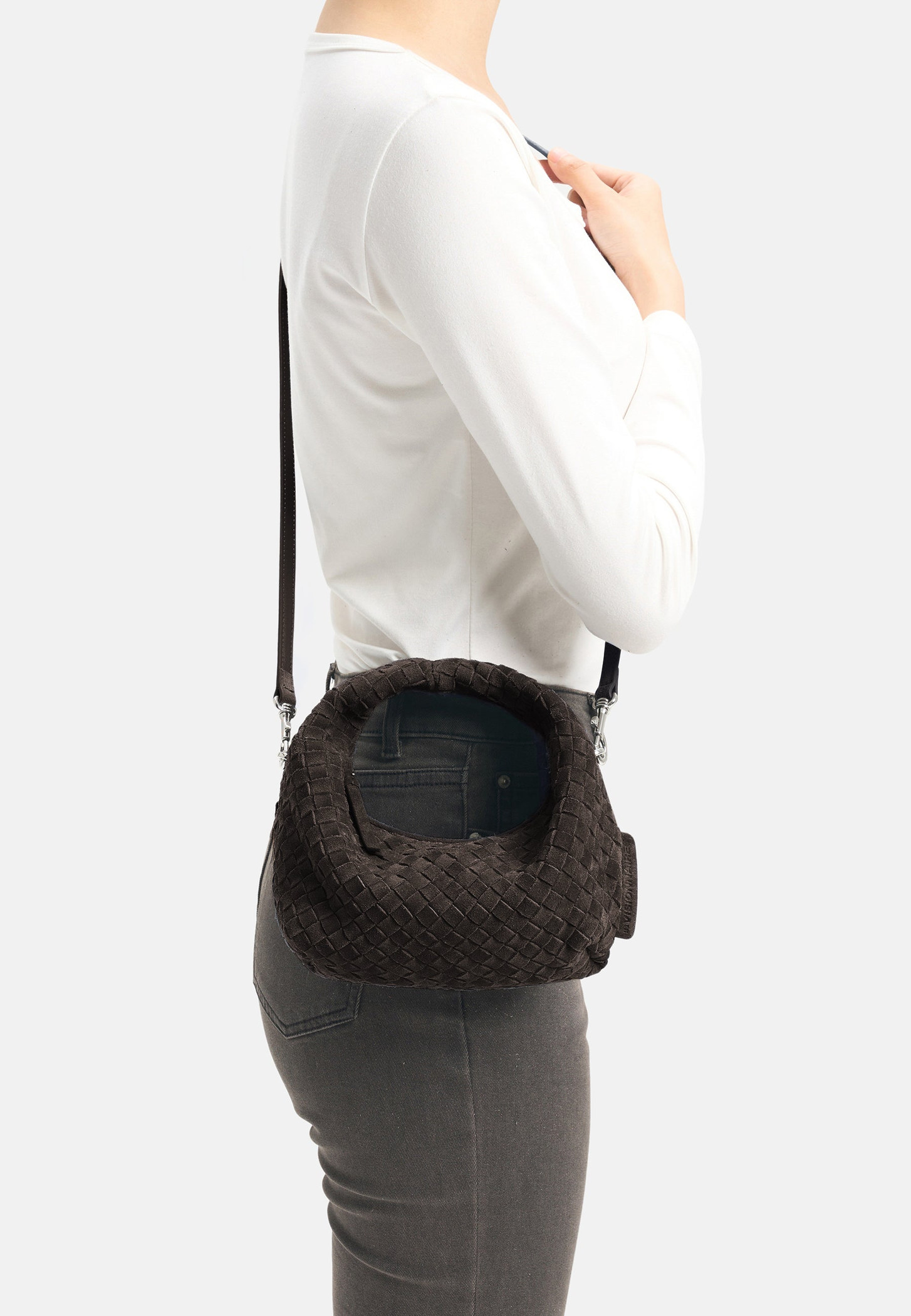 Les Visionnaires Tasche „Greta Micro Weave Cozy“ dark brown
