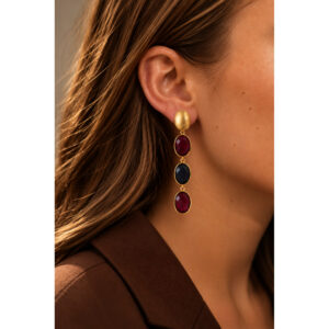 Lott Gioielli Ohrringe Drei gerahmte Steine M Bordeaux Mix Ansicht 3